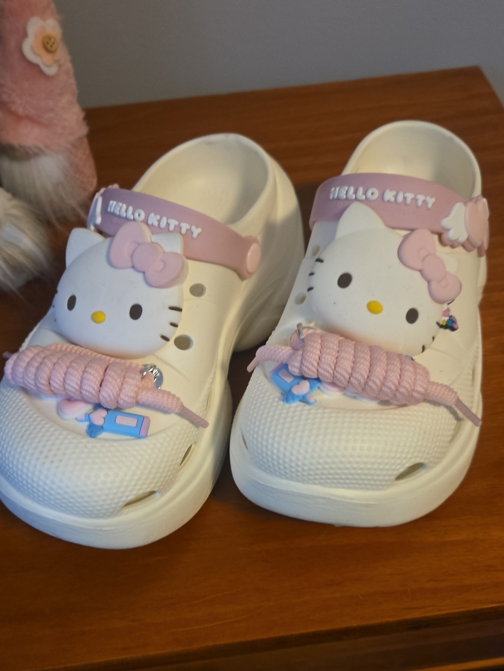 Hello Kitty White and Light Pink Womens Clog Sandals with Bow Accents